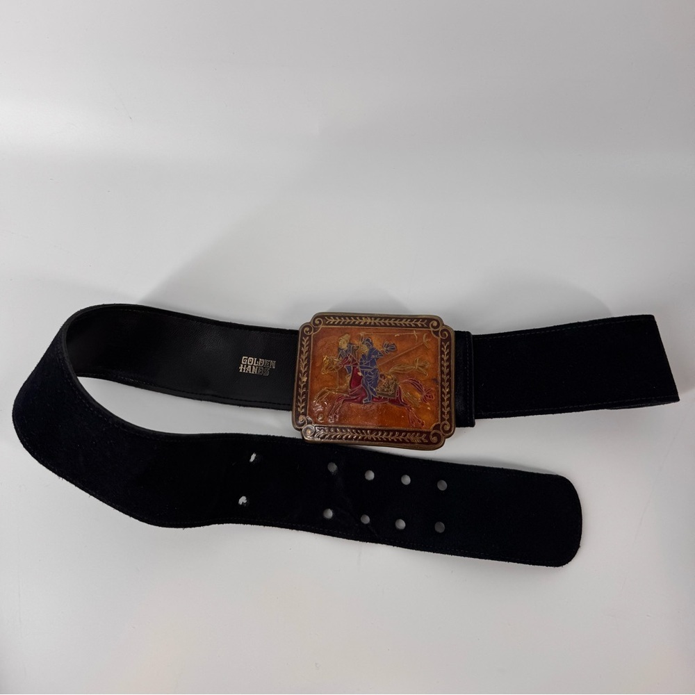 Vintage Warrior Horse Golden Hands Made in INDIA BELT & BUCKLE Enamel